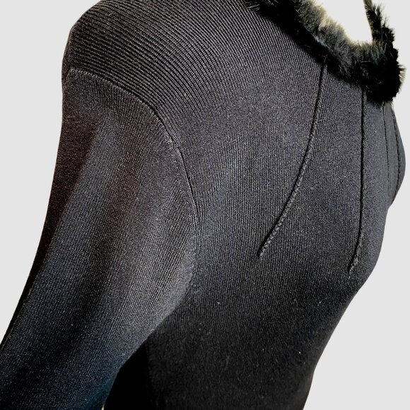 Max Studio Black Fuzzy Collar Long Sleeve Knit Dress knee length medium - Picture 3 of 10